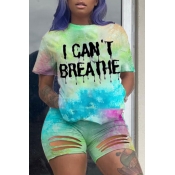 lovely Casual O Neck Tie-dye Green Plus Size Two-p