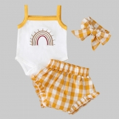 lovely Casual Grid Print Yellow Girl Two-piece Sho