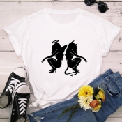 lovely Casual O Neck Print White T-shirt