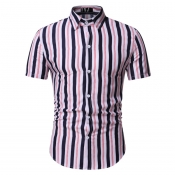 lovely Casual Turndown Collar Striped Pink Shirt