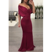 lovely Elegant V Neck Fold Design Red Maxi Dress