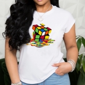 lovely Leisure O Neck Print White T-shirt