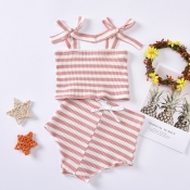 lovely Sweet Striped Pink Girl Two-piece Shorts Se