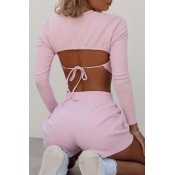 lovely Trendy Backless Pink Loungewear