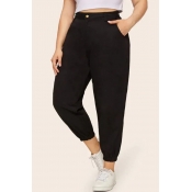 lovely Casual Basic Black Plus Size Pants