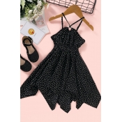 lovely Sweet Dot Print Black Girl Knee Length Dres
