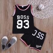 Lovely Sportswear Letter Black Boy Two-piece Short