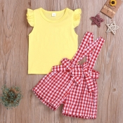 lovely Sweet Grid Print Yellow Girl Two-piece Shor