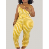 lovely Trendy Striped Print Yellow Plus Size One-p