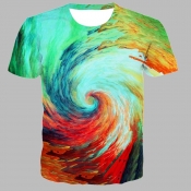 lovely Casual O Neck Tie-dye Green T-shirt