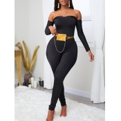 Lovely Sexy Dew Shoulder Black One-piece Jumpsuit