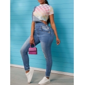 lovely Stylish Broken Holes Baby Blue Denim One-pi