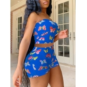 LW Off The Shoulder Butterfly Print Shorts Set
