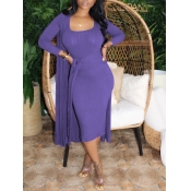 Lovely Casual U Neck Basic Skinny Purple Mid Calf 