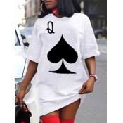 Lovely Casual O Neck Print White Mini Dress