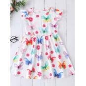 lovely Casual O Neck Butterfly Print White Girl Kn