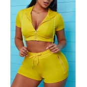 lovely Sportswear Zipper Design Yellow Two Piece S