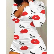 Lovely Leisure Lip Print White Loungewear