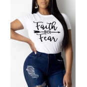 LW Casual O Neck Letter Print White T-shirt