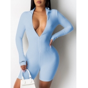 lovely Casual Zipper Design Baby Blue One-piece Ro