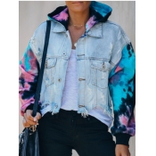 LW Street Hooded Collar Tie-dye Patchwork Blue Den