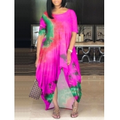 LW Plus Size O Neck Tie-dye Dress