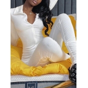 LW BASICS Rib-Knit Zipper Design Jumpsuit