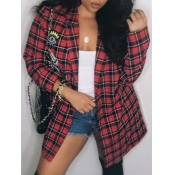 lovely Stylish Grid Print Red Coat