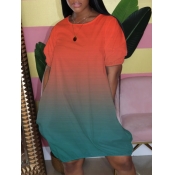 Lovely Casual O Neck Gradient Jacinth Knee Length 