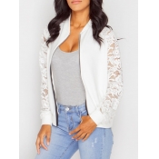 lovely Sportswear Lace Patchwork White Coat