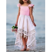 lovely Stylish Patchwork Asymmetrical Pink Girl Kn