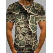 Lovely Men Street O Neck Print Army Green T-shirt
