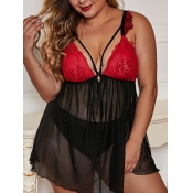 lovely Sexy Patchwork See-through Black Plus Size 