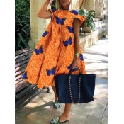 lovely Bohemian O Neck Butterfly Print Orange Knee