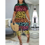 LW Plus Size Casual O Neck Leopard Print Yellow On