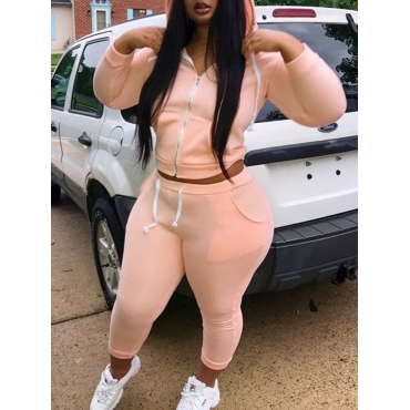 

LW Plus Size Hooded Collar Zipper Design Tracksuit Set, Pink