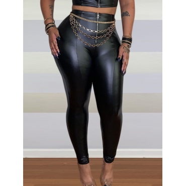 

LW Street Zipper Design Skinny Leather Pants, Black