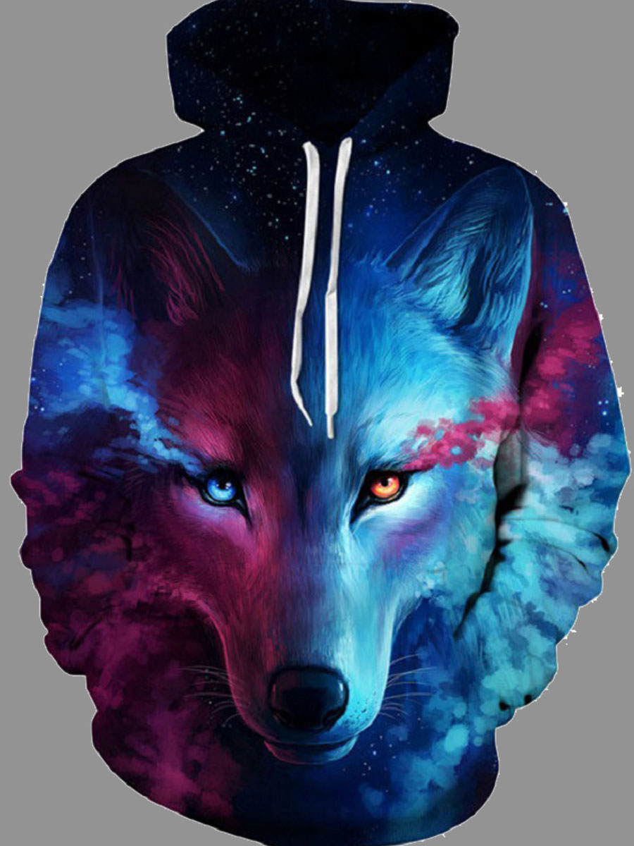 

lovely Stylish Hooded Collar Animal Print Skyblue Hoodie