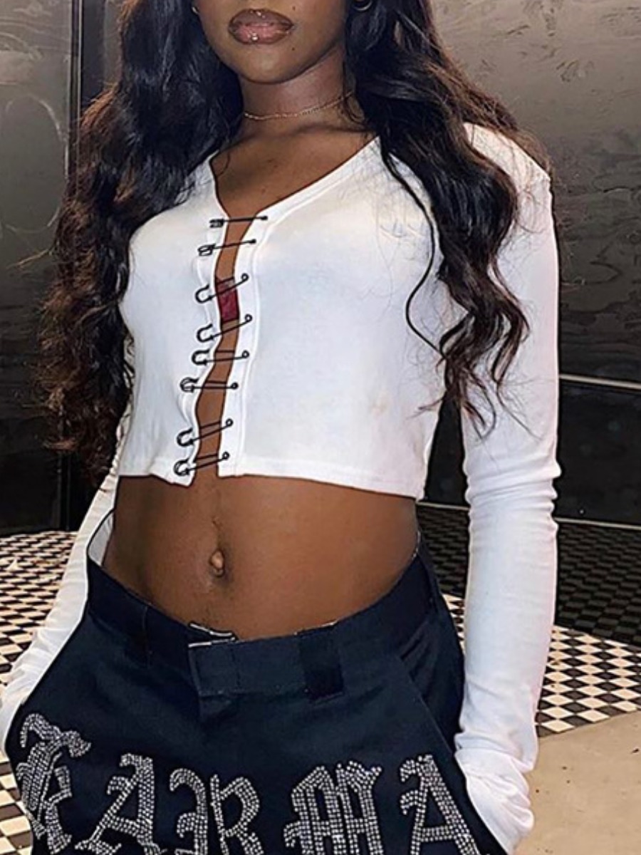 

lovely Sexy V Neck Basic Skinny White T-shirt