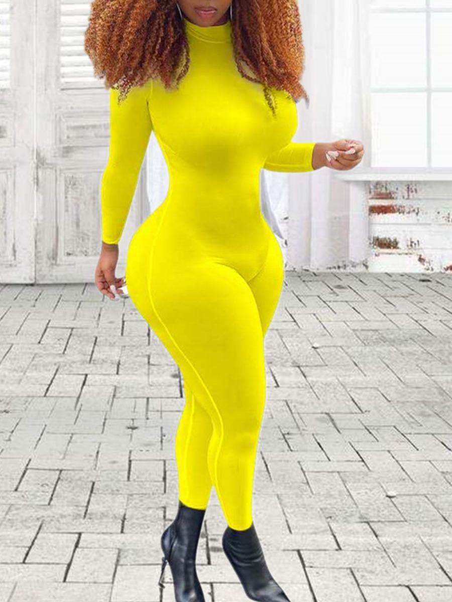 

lovely Sportswear Basic Skinny Yellow One-piece Jumpsuit