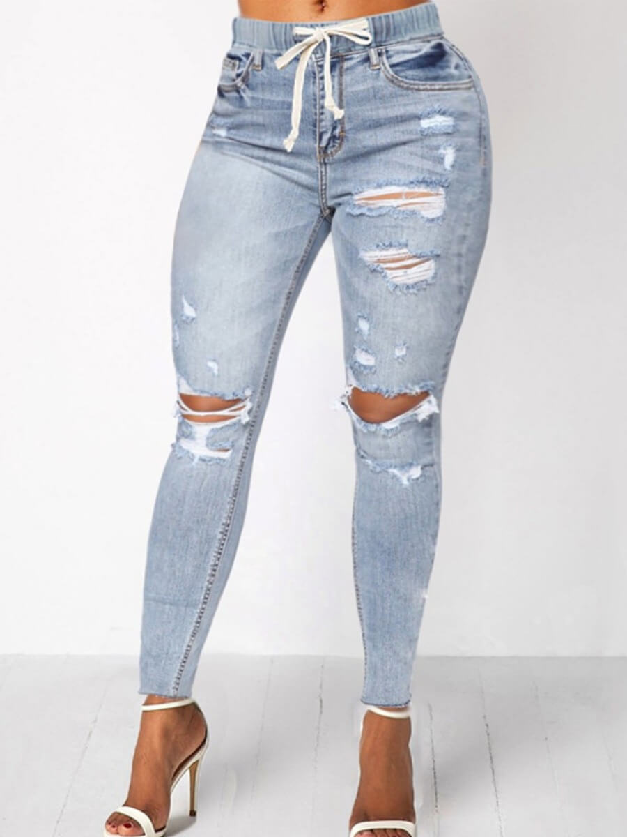 

Lovely Casual Hollow-out Baby Blue Jeans