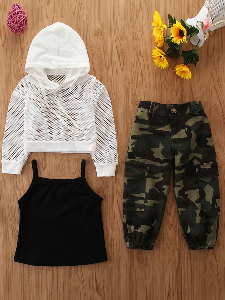 

lovely Casual Hooded Collar Camo Print Girl Two-piece Pants Set