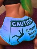 LW Casual Letter Print Blue Shorts