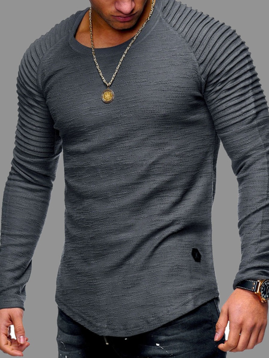 

Men Lovely Trendy O Neck Fold Design Grey T-shirt