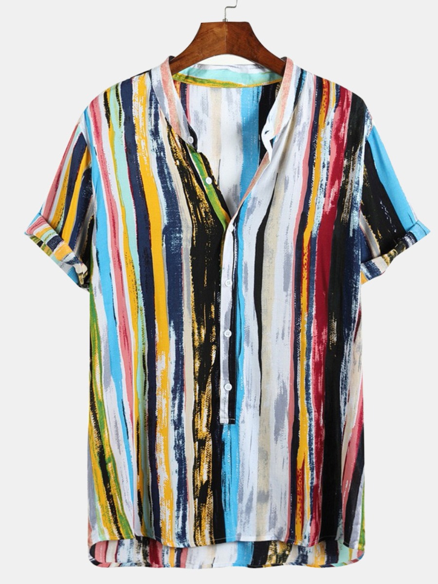 

Men lovely Trendy Turndown Collar Striped Multicolor Shirt, Multicolor stripe