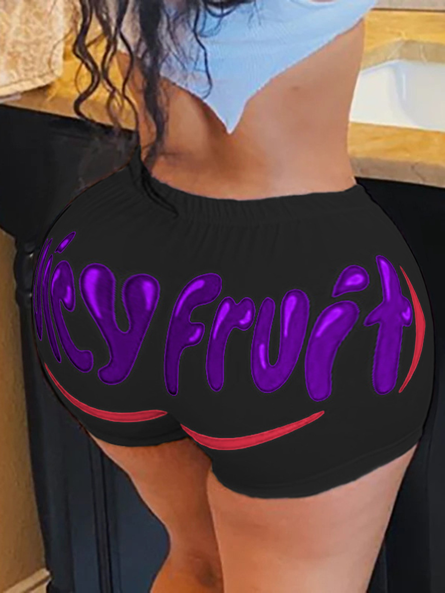 

Lovely Casual Letter Purple Plus Size Shorts