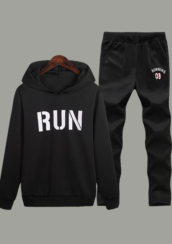 

lovely Sportswear Hooded Collar Letter Print Black Men Two-piece Pants Set