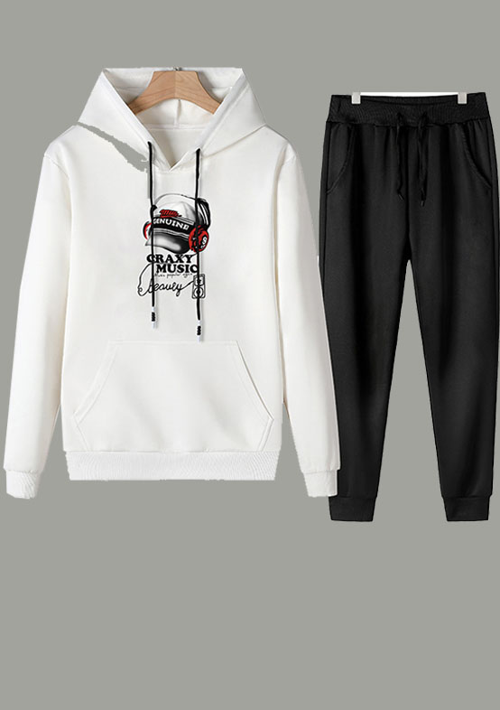 

lovely Sportswear Hooded Collar Print White Men Two-piece Pants Set