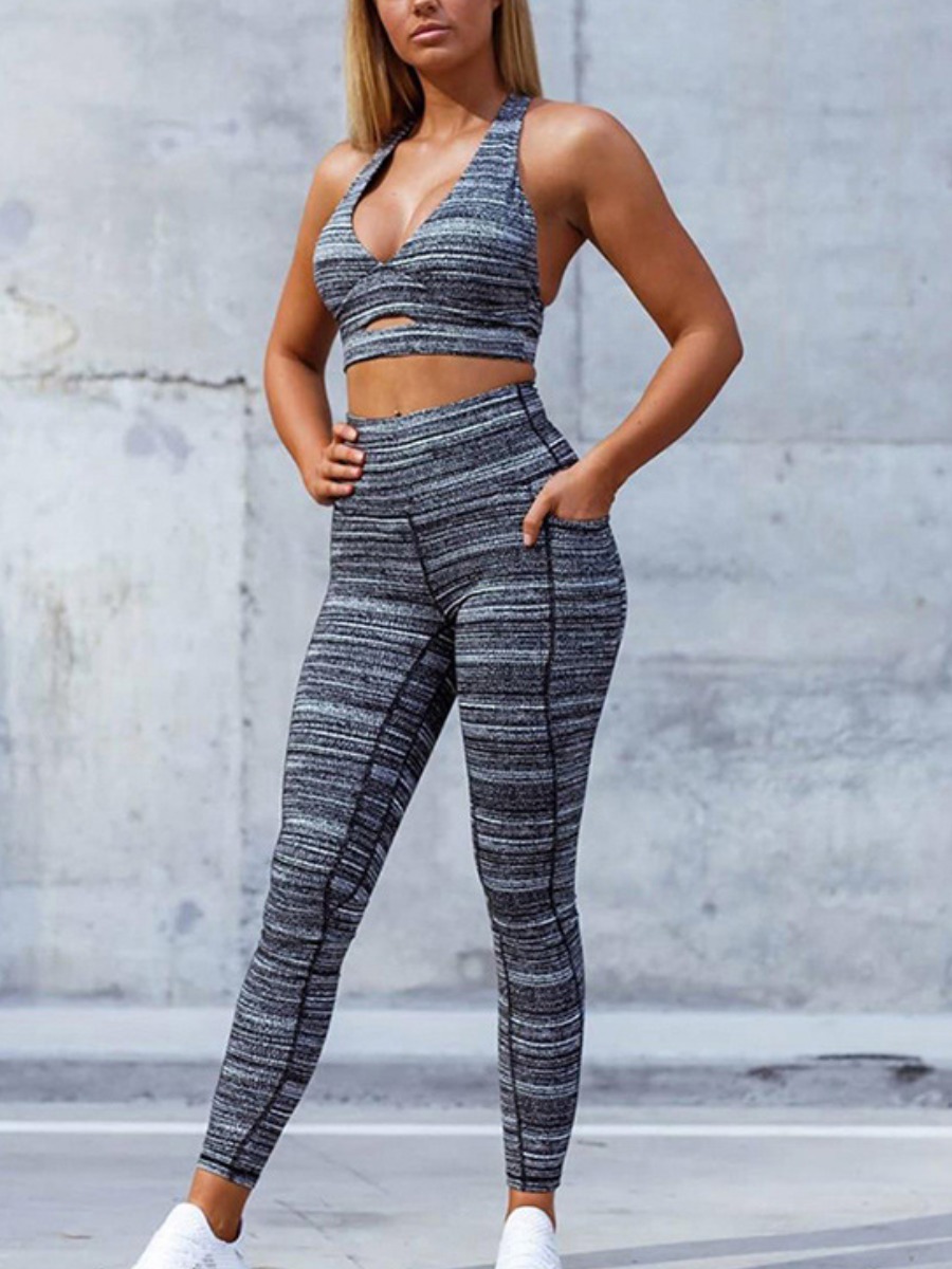 

lovely Sportswear Print Hollow-out Grey Two-piece Pants Set