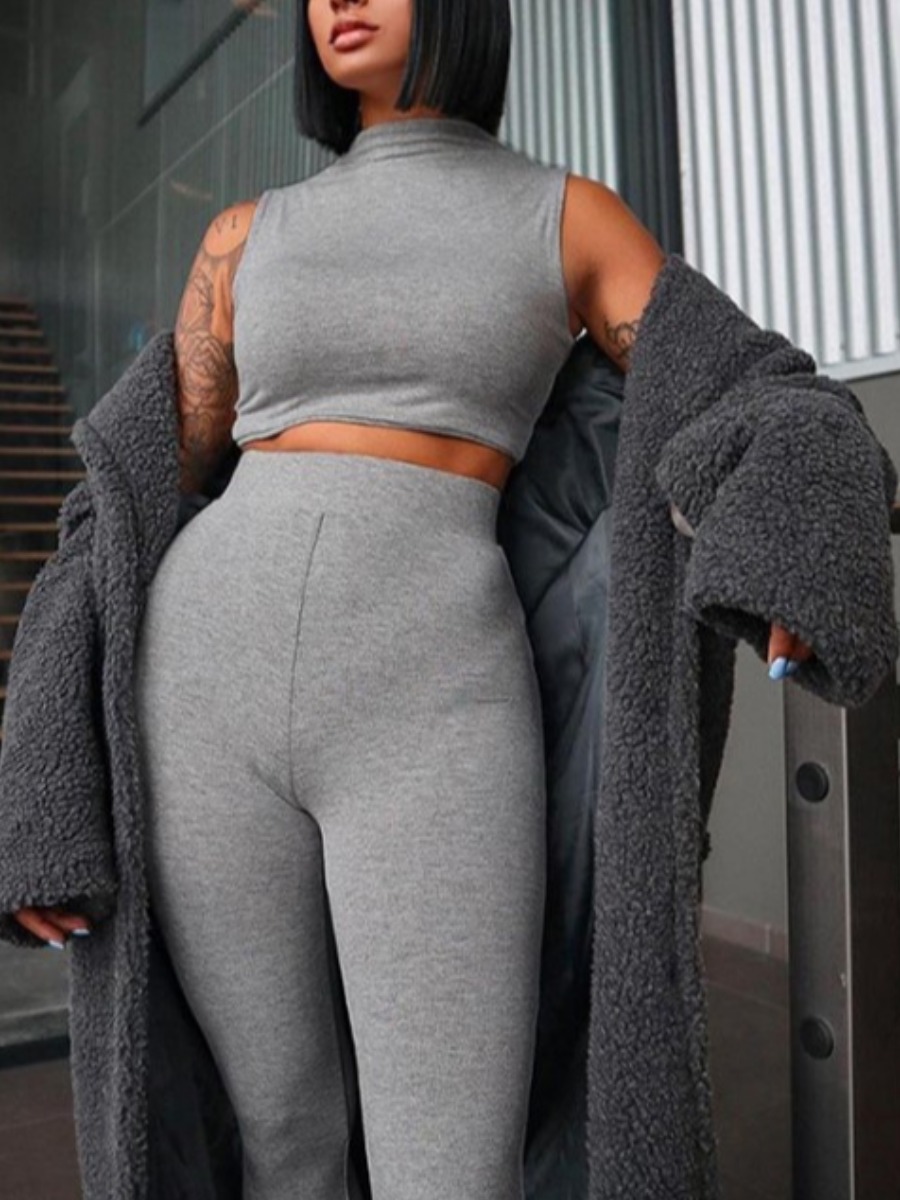 

lovely Sportswear Basic Skinny Grey Two-piece Pants Set